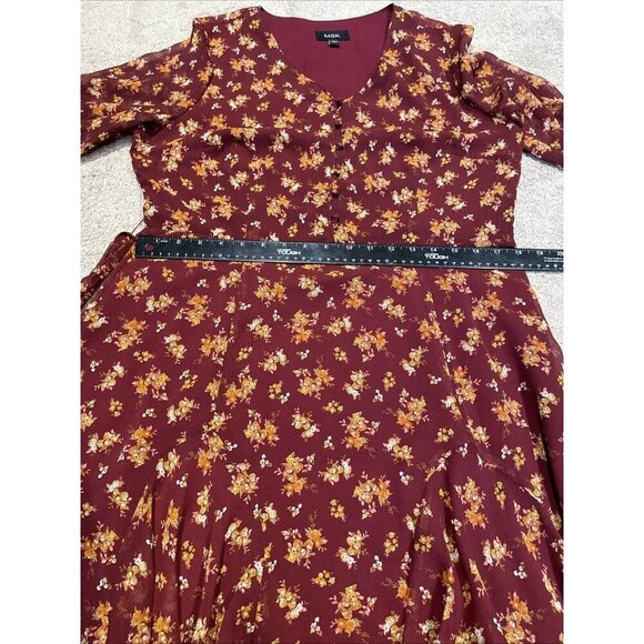 MSK Fit and Flare Dress Womens L Ruby Wine Sheer Micro Floral Fairy Whimsical - Picture 11 of 15